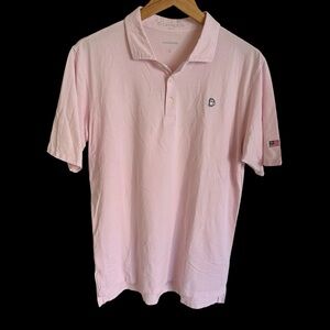B Draddy USA Mens Large Pink Microstripe Pima Cotton Polo Shirt Golf Casual
